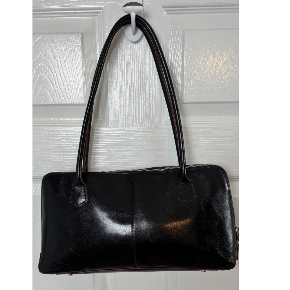 Hobo The Original Black Leather Shoulder Bag Red Lining Zip Top Rectangular